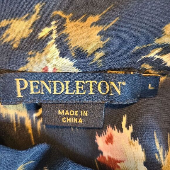 Pendleton Womens L Silk Blue Floral Roses Blouse Fairy Feminine Bloomcore Party - Picture 10 of 14
